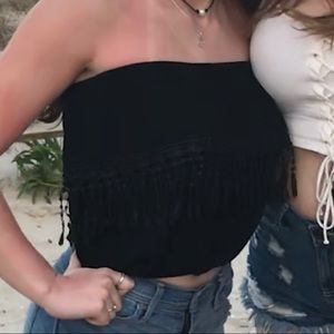 Black fringe tube top